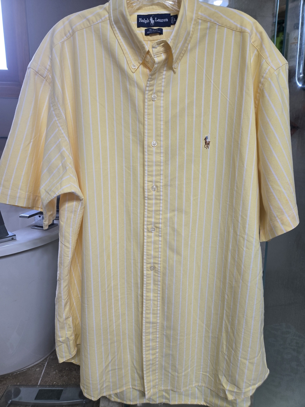 NWOT Vintage Ralph Lauren Mens L Yellow With White Stripe SSBD Shirt